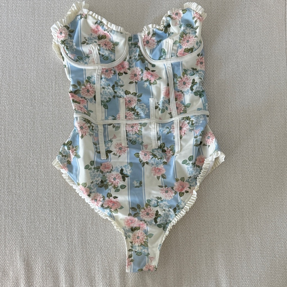 For Love And Lemons Cream Ruffle Swimsuit